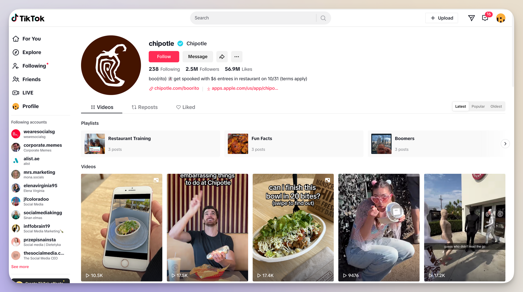 chipotle tiktok account