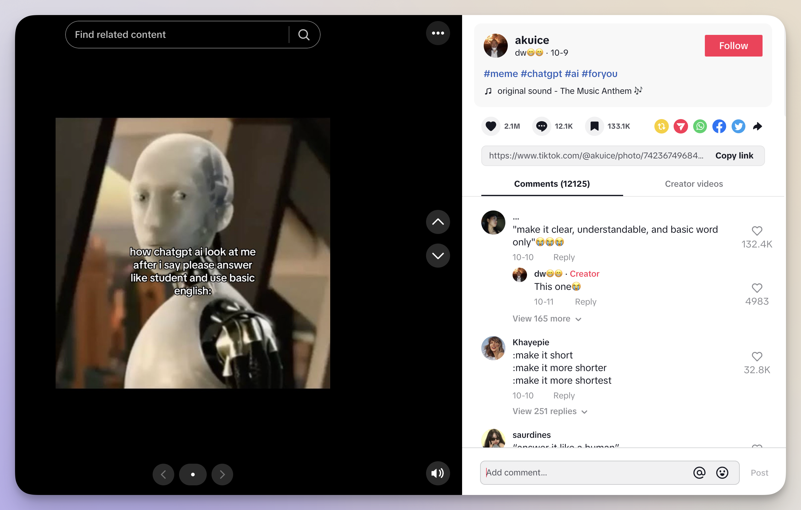 Robot staring face tiktok trend