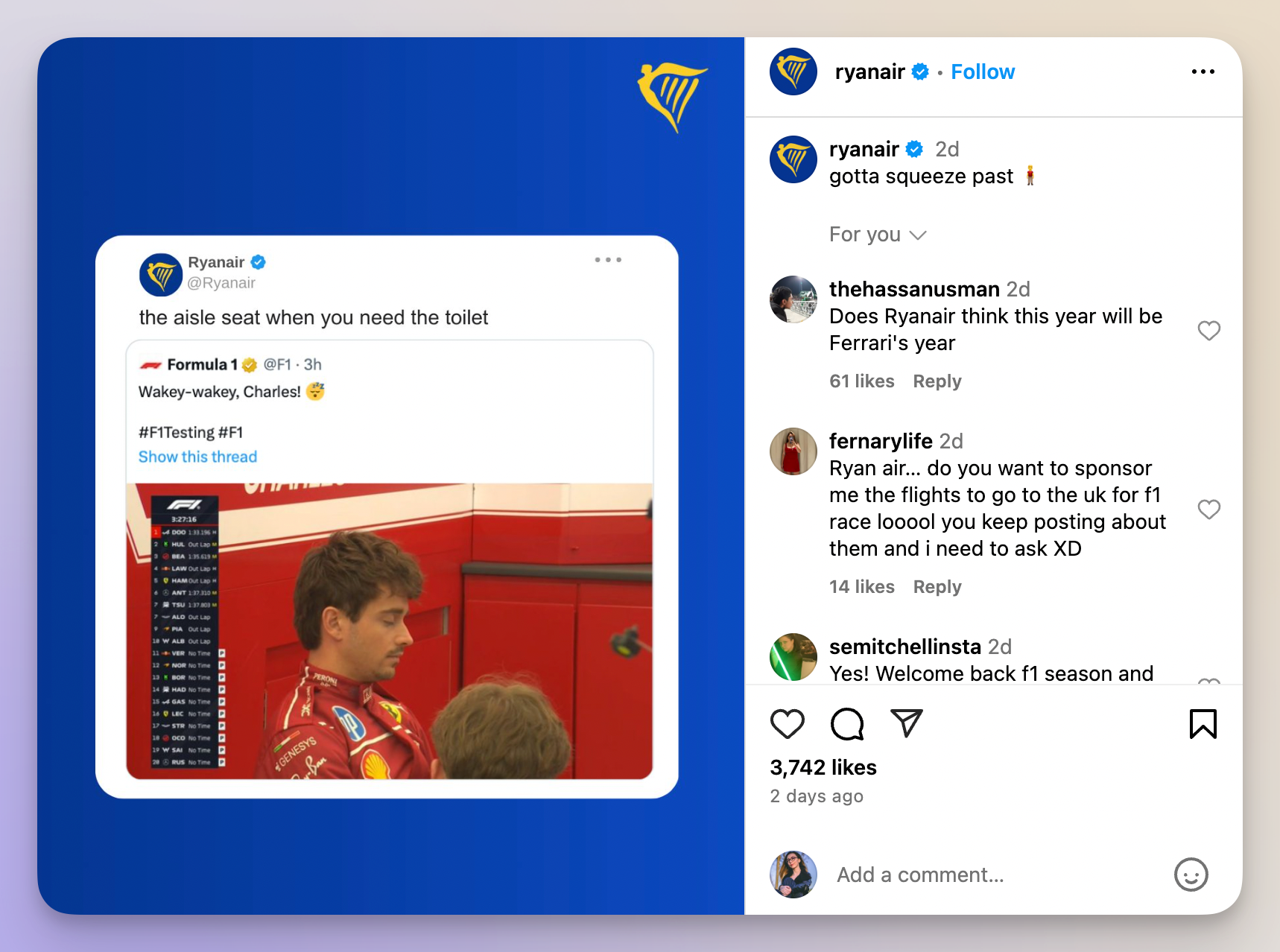 ryanair instagram post example