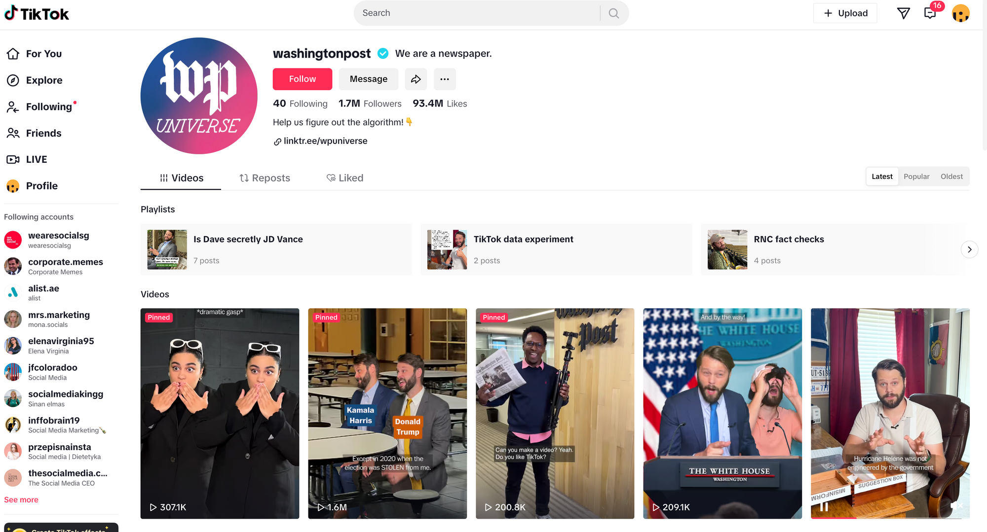 Washington Post tiktok account