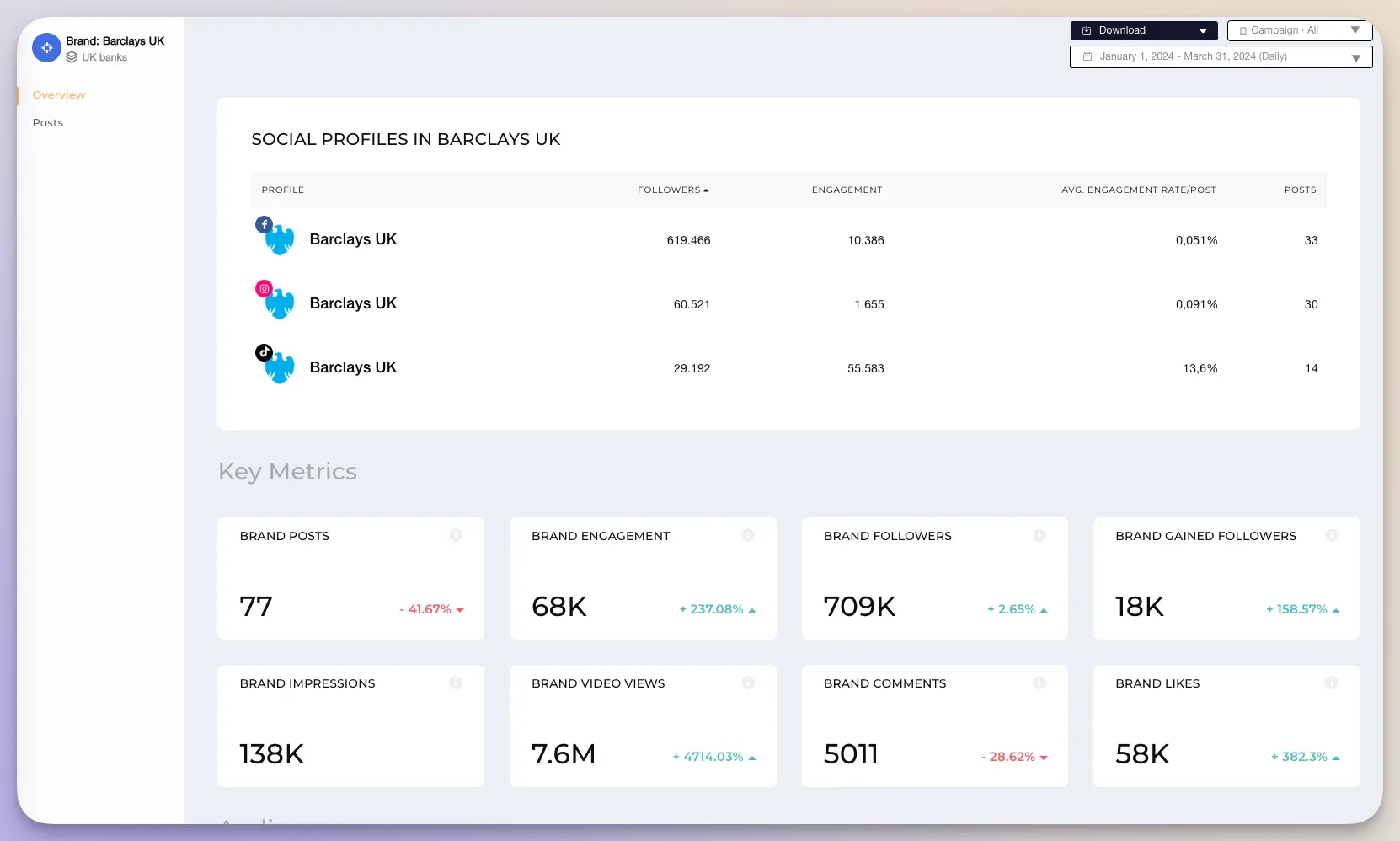 Gain access to comprehensive social media analytics