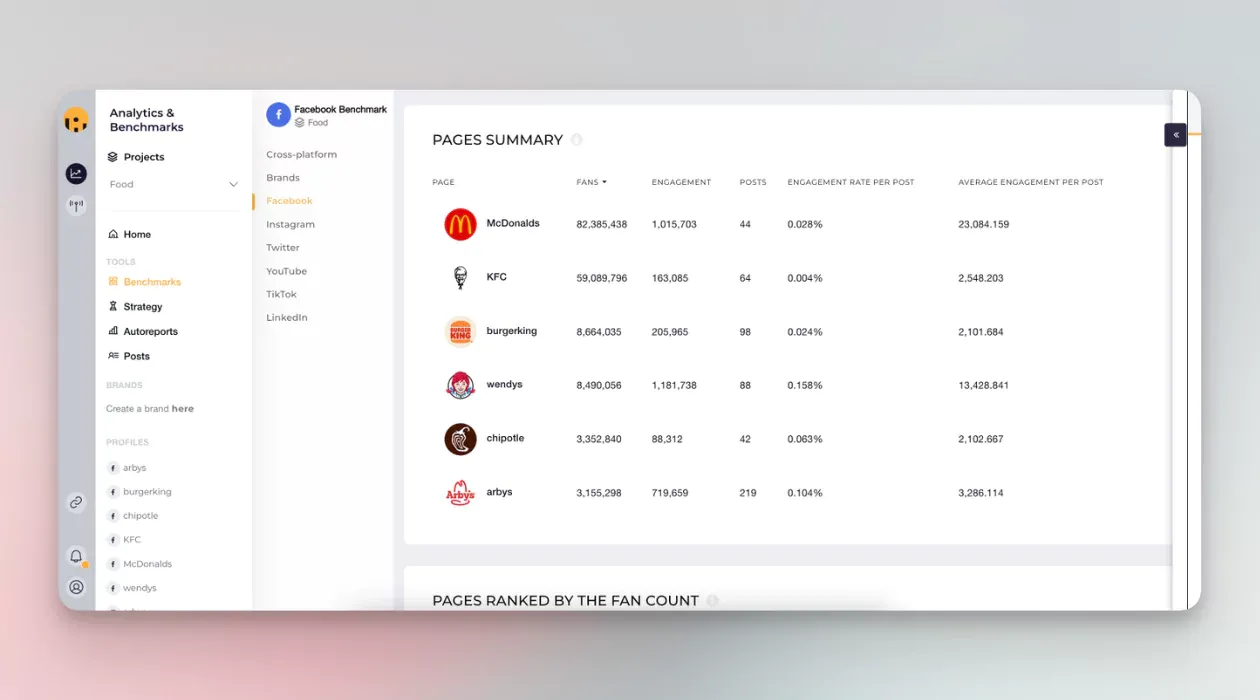 Facebook benchmarks for the Fast-Food industry