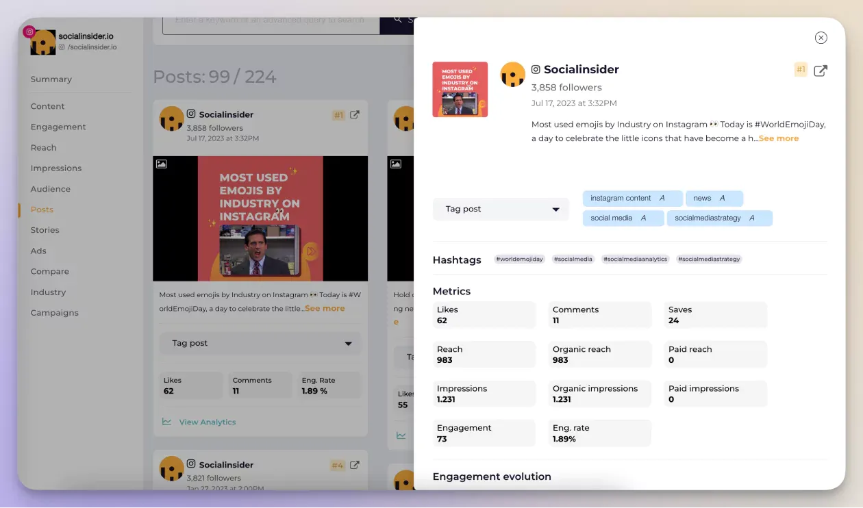 Get post-level analytics with Socialinsider