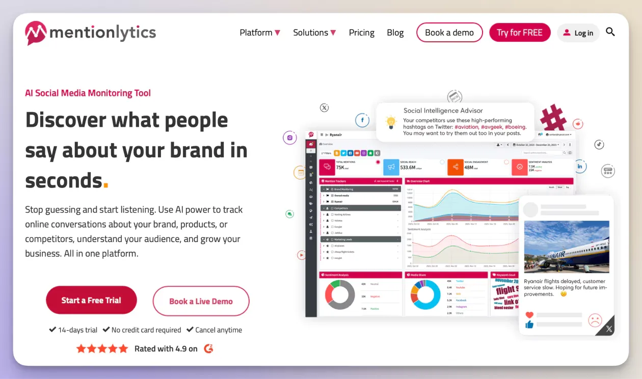 social listening tool - mentionlytics