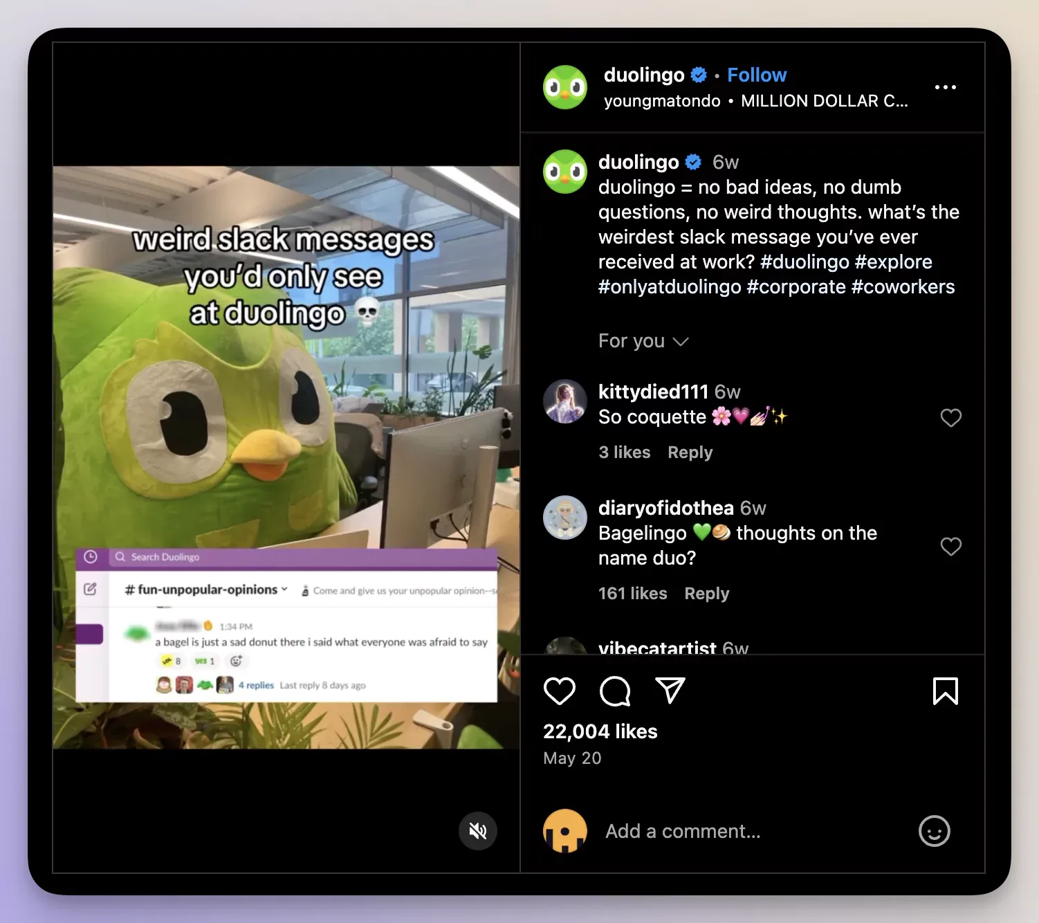 How Duolingo integrates video memes into their Instagram strategy